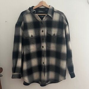 Vtg Lizwear Women's Black & White Buffalo Check Wool-Blend Button Down Shirt M